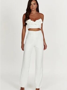 MESHKI SET white Allanah pants and Paloma flower tube top